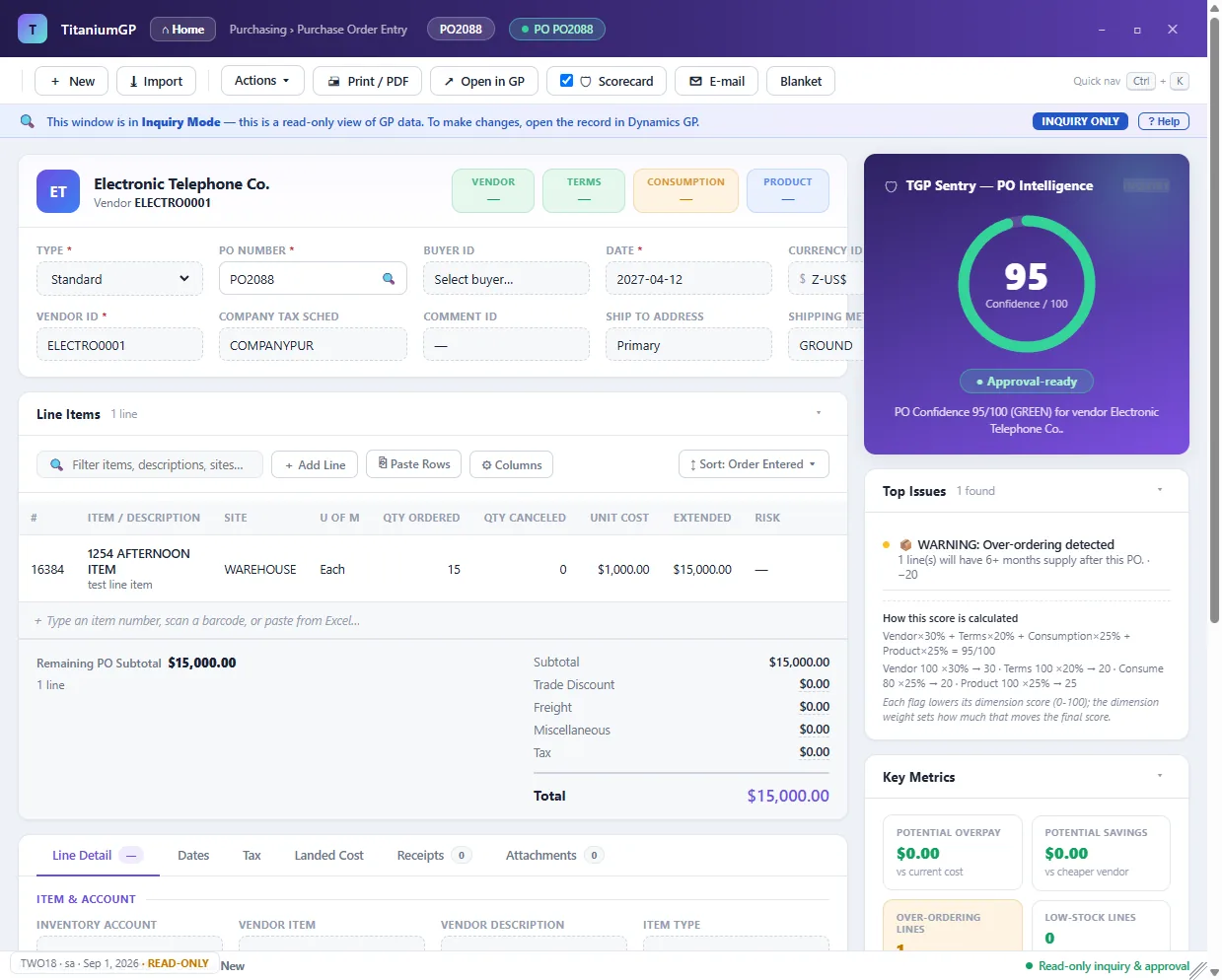 Modern, read-only inquiry into any GP record — with live PO intelligence