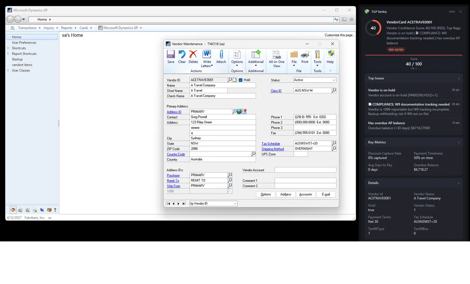 Vendor confidence & compliance scoring in Vendor Maintenance